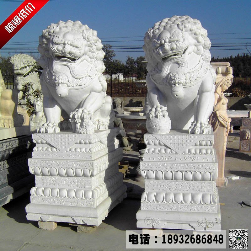 河北曲阳石雕狮子加工厂家 大象汉白玉石狮子支持定做 汉白玉石雕产品免费报价
